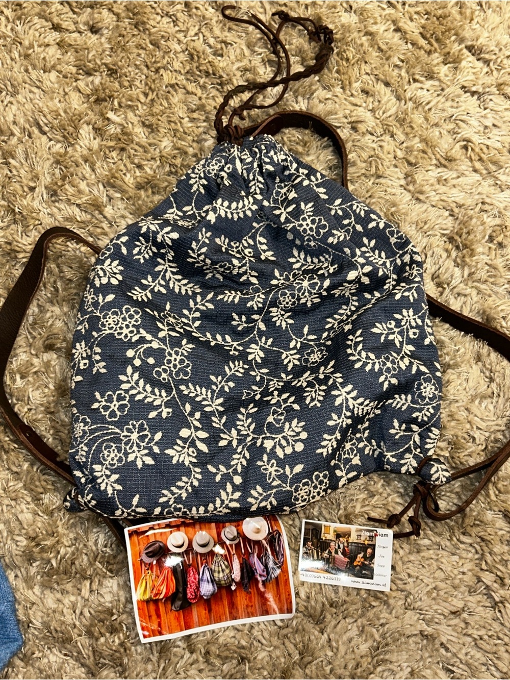 Original Ausseer Waidsack Backpack Rucksack Eder Geschenke Austria - Blue Floral